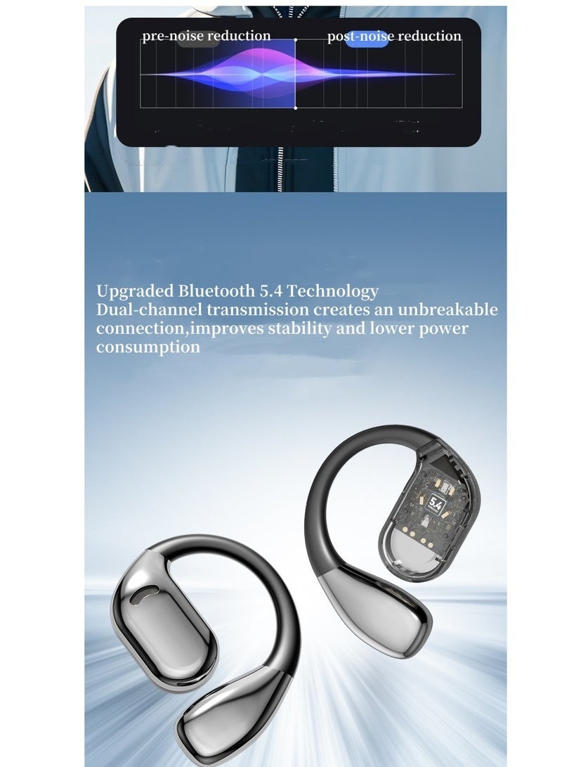 Bukela Open Ear Bluetooth 5.49 Earbuds, Bluetooth Wireless Headphones ，Ultra-Comfort,Lightweight Design,Intelligent Adjustment，Noise-Canceling Mic Earphones .With LED DisplayOver-Ear Built-in Microphone with Earhook.,HiFi Sound，Clear Calls， Waterproof Headset for Workout/Running.Black - Image 3