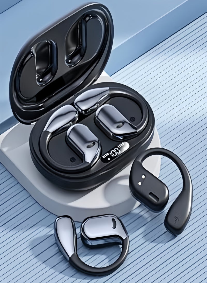 Bukela Open Ear Bluetooth 5.49 Earbuds, Bluetooth Wireless Headphones ，Ultra-Comfort,Lightweight Design,Intelligent Adjustment，Noise-Canceling Mic Earphones .With LED DisplayOver-Ear Built-in Microphone with Earhook.,HiFi Sound，Clear Calls， Waterproof Headset for Workout/Running.Black - Image 1