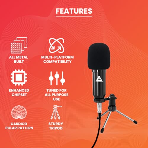 Audio Array AM-C39 XLR to 3.5mm Condenser Microphone Kit | Tripod, 2M Cable & Foam Filter | Compatible with Audio Interface, Mixer | Recording, Podcast, Streaming, Home Studio (Black) - Image 4