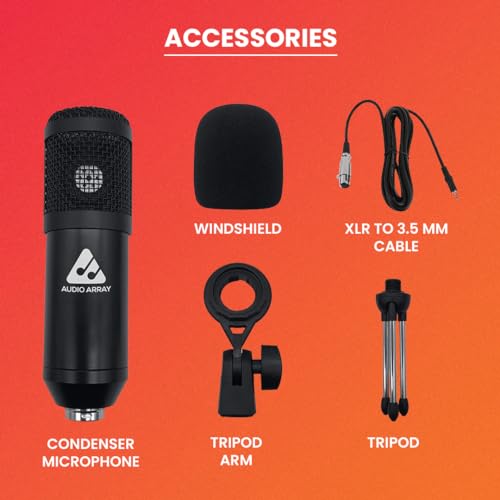 Audio Array AM-C39 XLR to 3.5mm Condenser Microphone Kit | Tripod, 2M Cable & Foam Filter | Compatible with Audio Interface, Mixer | Recording, Podcast, Streaming, Home Studio (Black) - Image 3
