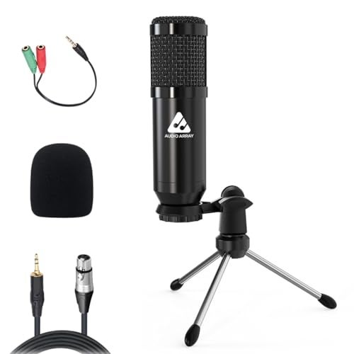 Audio Array AM-C39 XLR to 3.5mm Condenser Microphone Kit | Tripod, 2M Cable & Foam Filter | Compatible with Audio Interface, Mixer | Recording, Podcast, Streaming, Home Studio (Black) - Image 1