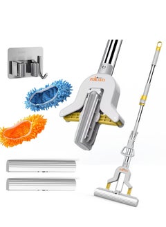 Zalcoon Magic PVA Folding Sponge Self Squeeze Mop with 2 Super Absorbent PVA Sponge Refills, 2 Mop Slippers & 1 Mop Holder |Household Cleaning Tool for Kitchen, Hardwood, Multi-Surface Hard Floors  - Image 1