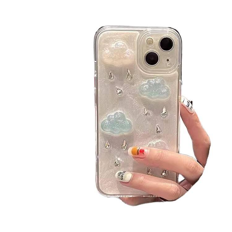 MS غطاء واقي بAcrylic لـ iPhone 13 مع حماية من السقوط وسحابة كريستال ثلاثية الأبعاد مع مقاوم للصدمات مع قطرة مطر ماسية باللون Raindrop Cloud من الأكريليك - Image 1