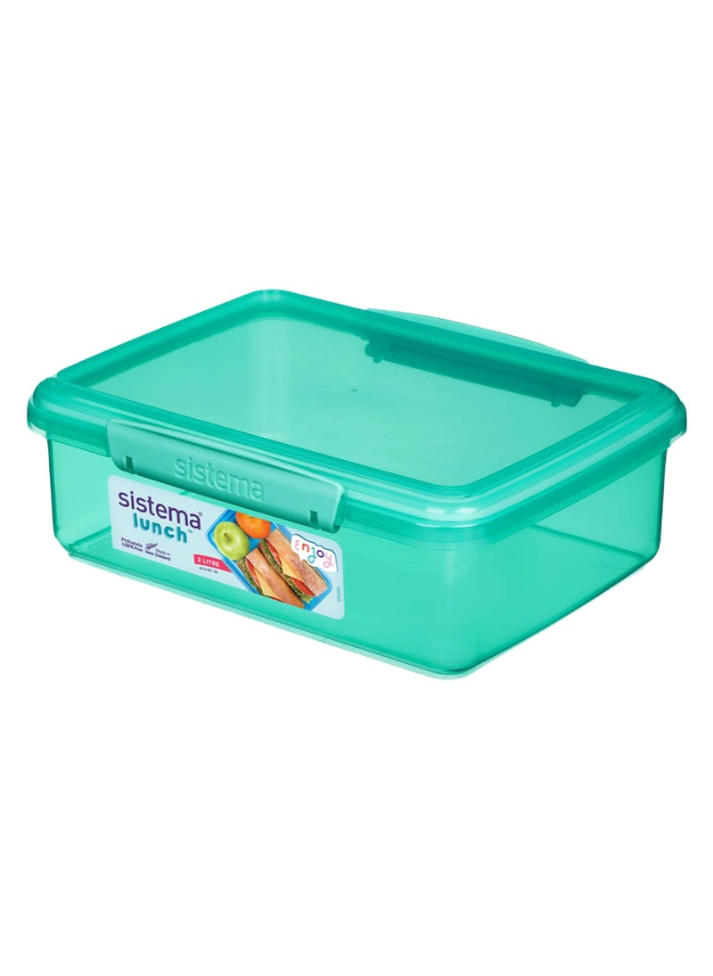 Sistema Lunch 2L Green – BPA Free Reusable Lunch Box with Secure Locking Clip, Large Food Storage Container for Meal Prep, Sandwiches, Salads, School, Office & Travel - Image 1