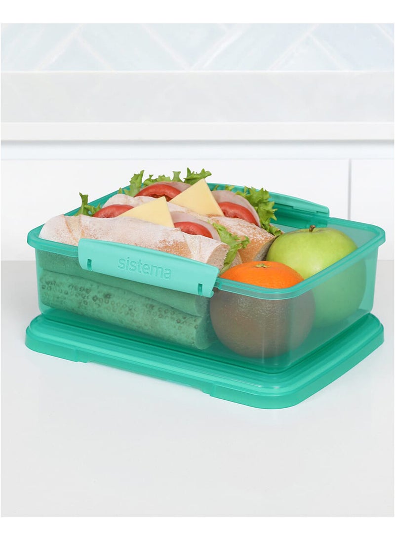 Sistema Lunch 2L Green – BPA Free Reusable Lunch Box with Secure Locking Clip, Large Food Storage Container for Meal Prep, Sandwiches, Salads, School, Office & Travel - Image 2
