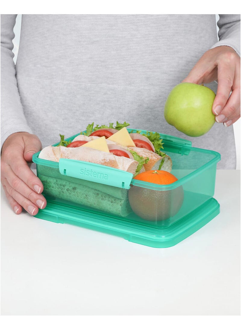 Sistema Lunch 2L Green – BPA Free Reusable Lunch Box with Secure Locking Clip, Large Food Storage Container for Meal Prep, Sandwiches, Salads, School, Office & Travel - Image 3