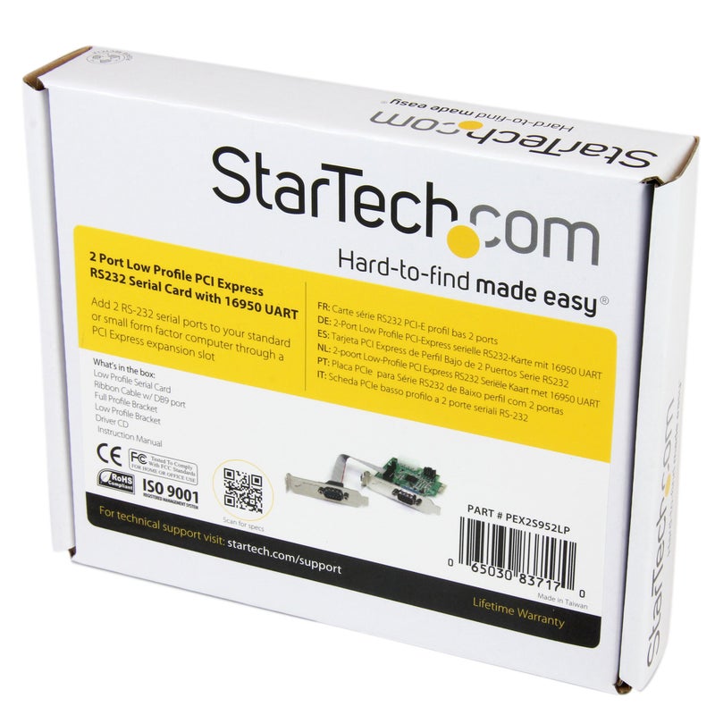 StarTech.com Discontinued and Replaced by PEX2S953LP - 2 Port Low Profile Native RS232 PCI Express Serial Card with 16950 UART (PEX2S952LP)