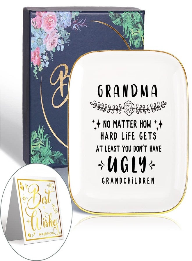 Littlefa To My Grandma saying Ceramic Ring Dish Decorative Jewelry Tray for Grandma, Unique Grandma Birthday Christmas Meaningful Gifts for Grandma from Grandchild - UGLY - Image 1