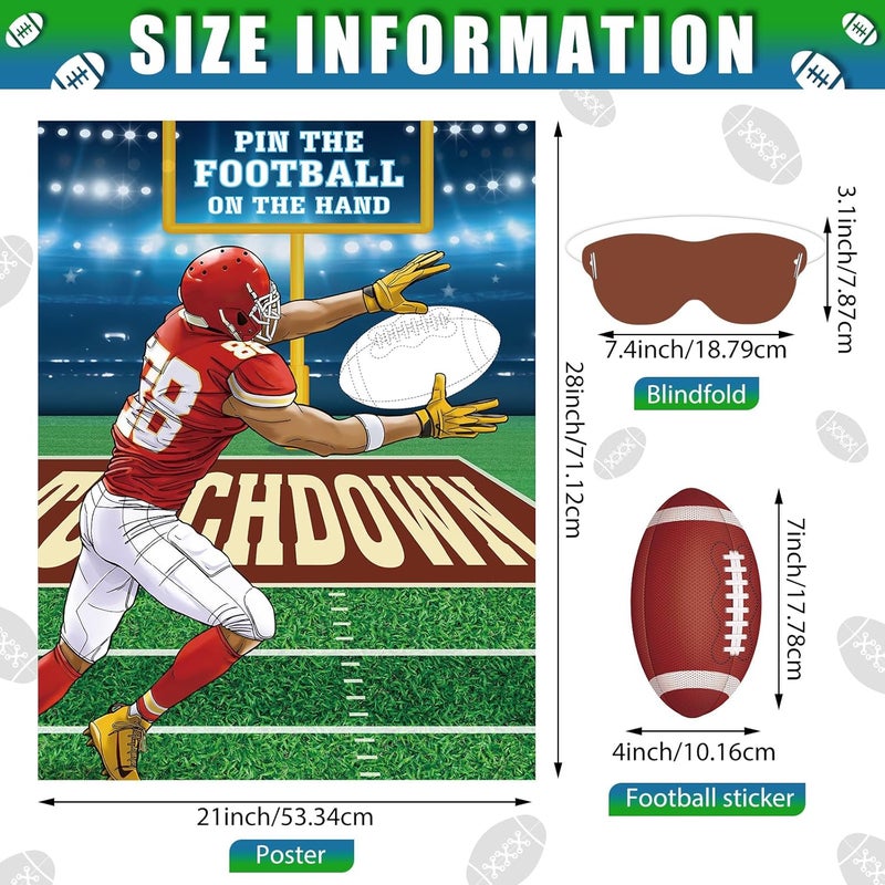 Faccito Pin The Football Game Football Party Games Activity Pin The Football on The Hand Poster with 24 Pcs Football Stickers Blindfold Birthday Party Game for Football Party Decorations Supplies - Image 2