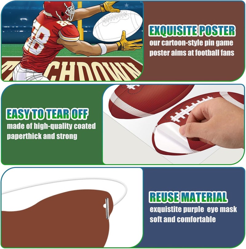 Faccito Pin The Football Game Football Party Games Activity Pin The Football on The Hand Poster with 24 Pcs Football Stickers Blindfold Birthday Party Game for Football Party Decorations Supplies - Image 4