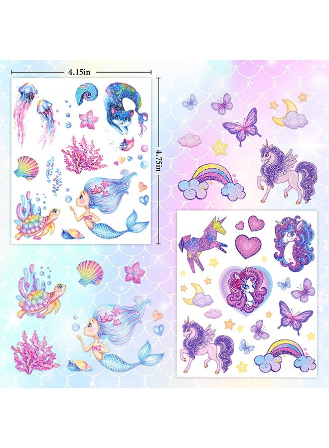 Organizer Glitter Temporary Tattoo for Girls, 12 Sheets Mermaid Unicorn Tattoo Stickers for Kids, Waterproof Fake Tattoos for Birthday Party Favors Supplies - Image 4
