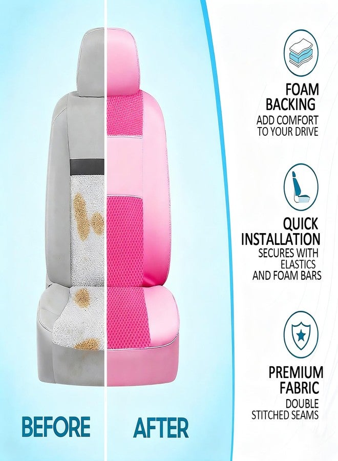 JINGSEN طقم كامل لأغطية مقاعد السيارة من جينغسين، غطاء مقعد شبكي ثلاثي الأبعاد يسمح بالتهوية، إسفنج مركب 5 مم، إكسسوارات سيارة لطيفة للنساء، نوع عالمي مناسب للسيارات السيدان وسيارات الدفع الرباعي والشاحنات (وردي) - Image 5
