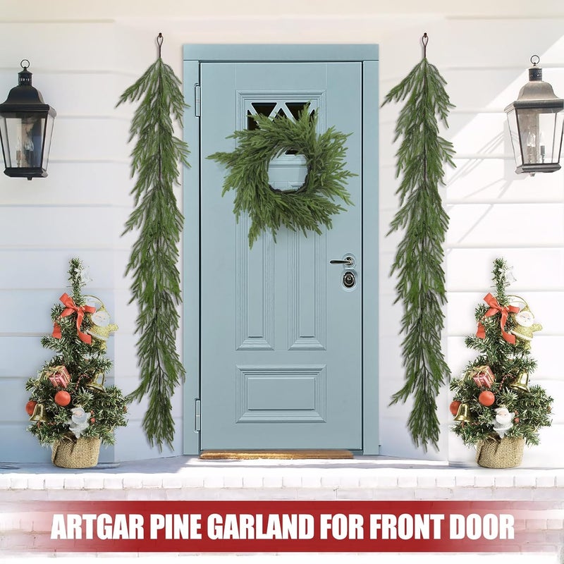Artgar Pine Garland - 6Ft Christmas Garland - Pine Garland Realistic - Artificial Green Cedar Garlands Christmas Decorations for Home Mantel Stairs Dining Table Christmas Decor (White-Green) - Image 3