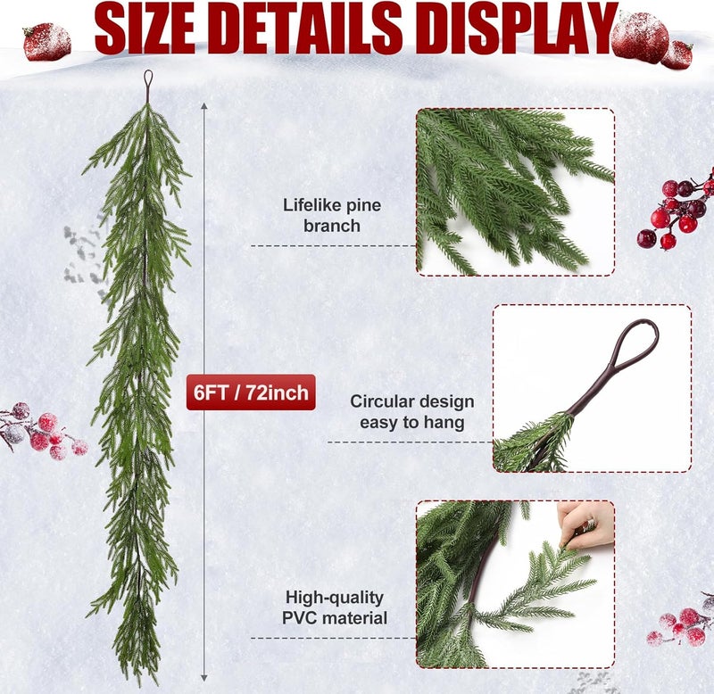 Artgar Pine Garland - 6Ft Christmas Garland - Pine Garland Realistic - Artificial Green Cedar Garlands Christmas Decorations for Home Mantel Stairs Dining Table Christmas Decor (White-Green) - Image 5