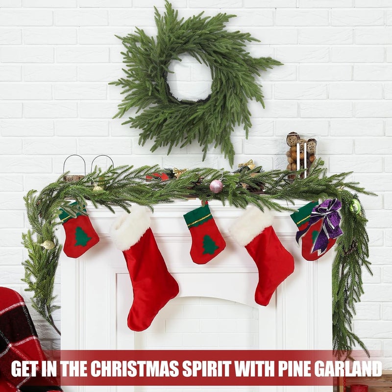 Artgar Pine Garland - 6Ft Christmas Garland - Pine Garland Realistic - Artificial Green Cedar Garlands Christmas Decorations for Home Mantel Stairs Dining Table Christmas Decor (White-Green) - Image 2