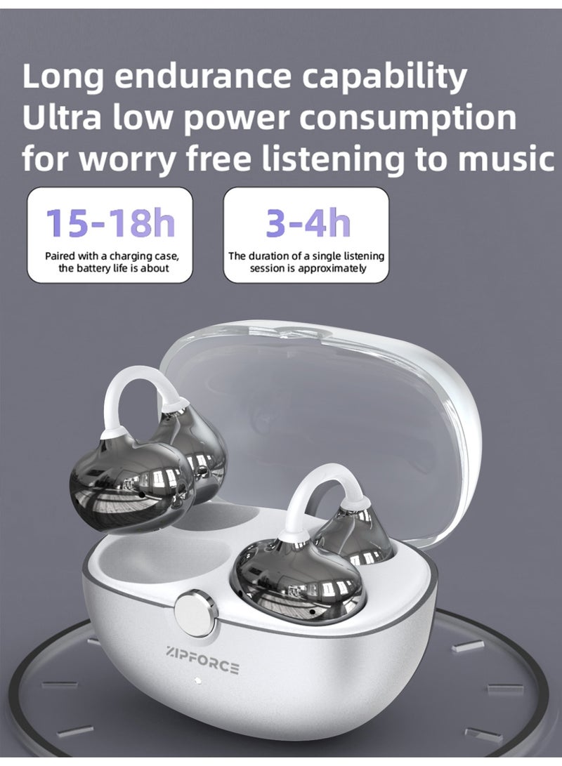 ZIPFORCE J80 True Open Ear  Clip Wireless Earbuds - Bluetooth 6.0, Skin Tone, Lightweight Comfort Clip Design OWS Earphones for Sports & Fitness，Silver - Image 5