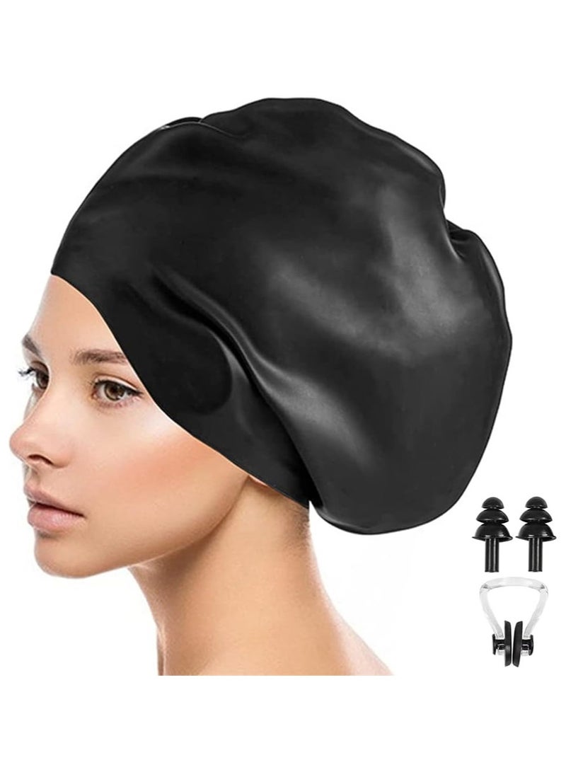 PYC Women's Silicone Swimming Cap for Long Hair - 3D Ergonomic Design, Extra Large for Adults - Keeps Hair Dry - With Ear Plug and Nose Clip - Image 1