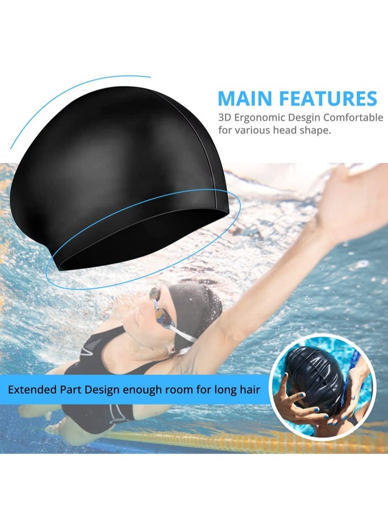 PYC Women's Silicone Swimming Cap for Long Hair - 3D Ergonomic Design, Extra Large for Adults - Keeps Hair Dry - With Ear Plug and Nose Clip - Image 2