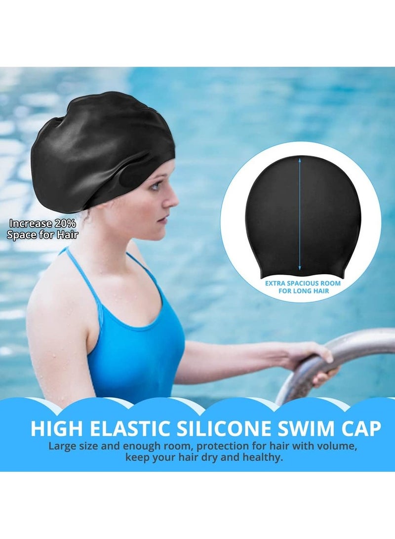 PYC Women's Silicone Swimming Cap for Long Hair - 3D Ergonomic Design, Extra Large for Adults - Keeps Hair Dry - With Ear Plug and Nose Clip - Image 4