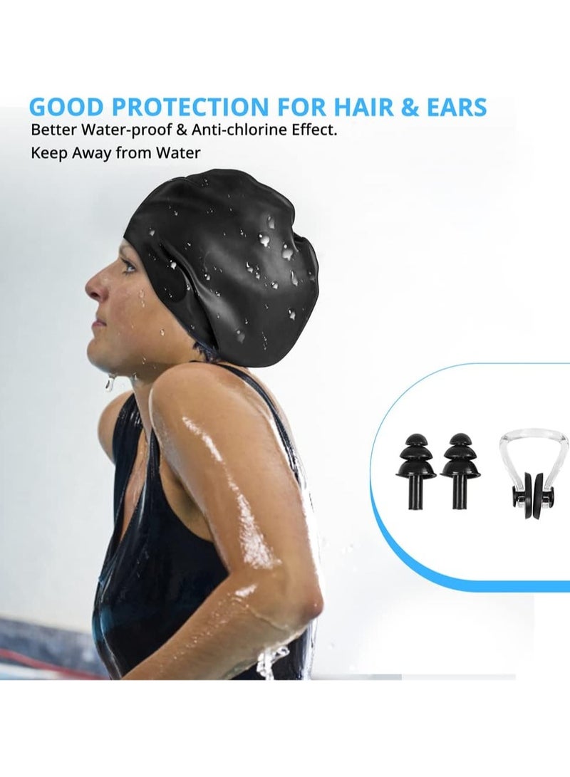 PYC Women's Silicone Swimming Cap for Long Hair - 3D Ergonomic Design, Extra Large for Adults - Keeps Hair Dry - With Ear Plug and Nose Clip - Image 5