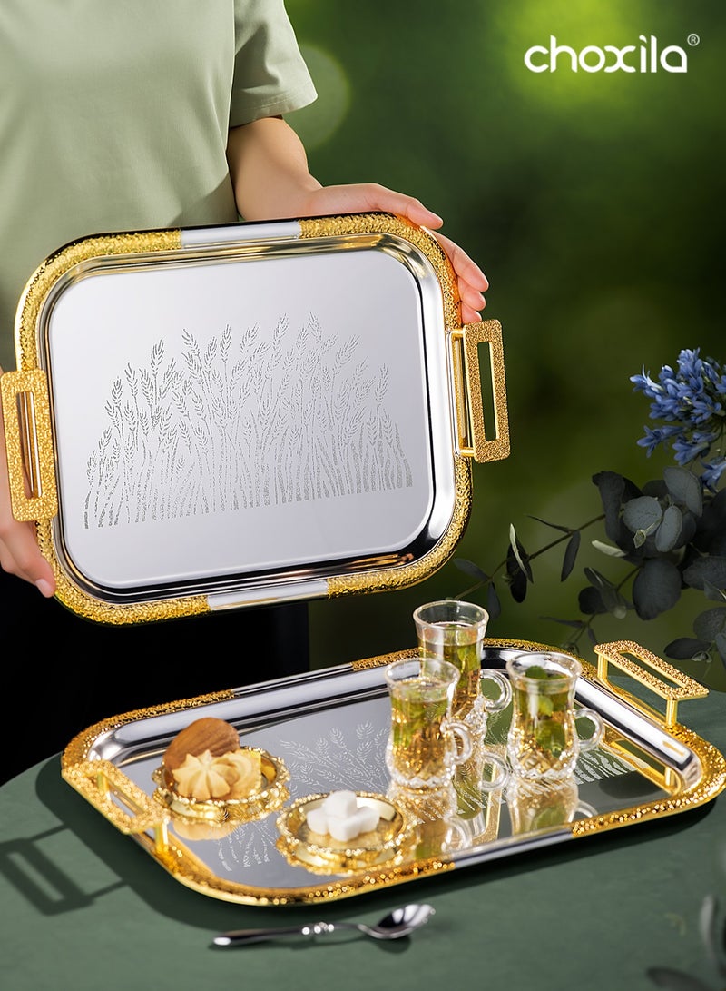 choxila 3pcs/set Wheat Pattem Tray-Multi-purpose Serving & Storage Tray for Dessert Cups, Snacks, Coffee Pots,   Teapots and Cups, Ideal Holiday Gift for Family&Friends. Perfect for Living Room, Bedroom, Kitchen,   Afternoon Tea or Hotel Use - Image 1