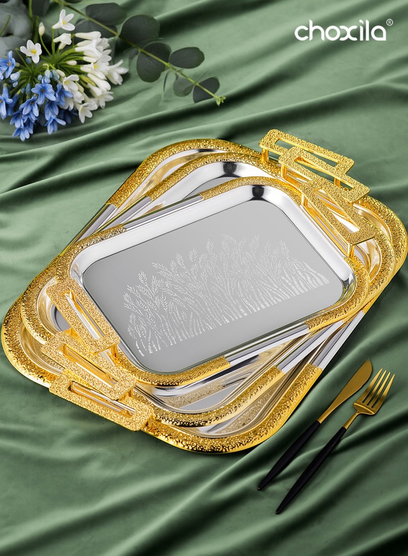 choxila 3pcs/set Wheat Pattem Tray-Multi-purpose Serving & Storage Tray for Dessert Cups, Snacks, Coffee Pots,   Teapots and Cups, Ideal Holiday Gift for Family&Friends. Perfect for Living Room, Bedroom, Kitchen,   Afternoon Tea or Hotel Use - Image 2