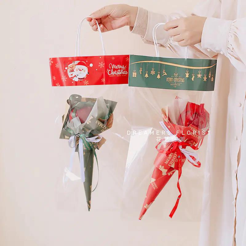 Huashirong Christmas Online Celebrity Handbag Transparent Bouquet Apple Gift Gift Simple Floral Flower Packaging Bag - Image 2