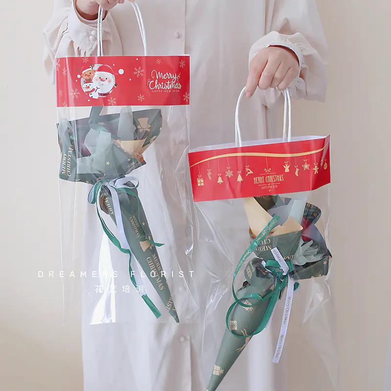 Huashirong Christmas Online Celebrity Handbag Transparent Bouquet Apple Gift Gift Simple Floral Flower Packaging Bag - Image 3