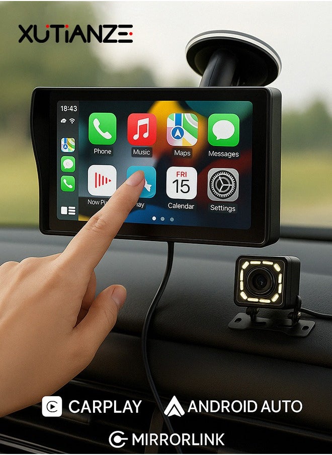 XUTIANZE - CarPlay & Android Auto 7-Inch Car Stereo MP5 Player with Sunshade – Bluetooth 5.1, FM Radio, USB & TF Card, Rear Camera Support – Easy Plug & Play for SUV & Sedan - Image 1