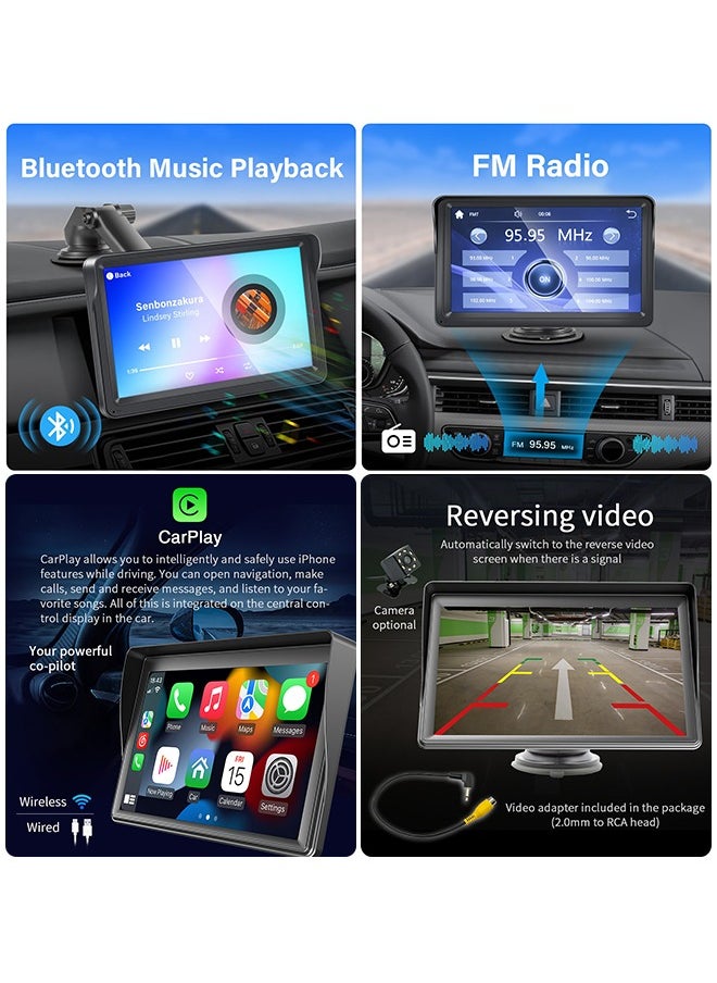 CarPlay & Android Auto 7-Inch Car Stereo MP5 Player with Sunshade – Bluetooth 5.1, FM Radio, USB & TF Card, Rear Camera Support – Easy Plug & Play for SUV & Sedan