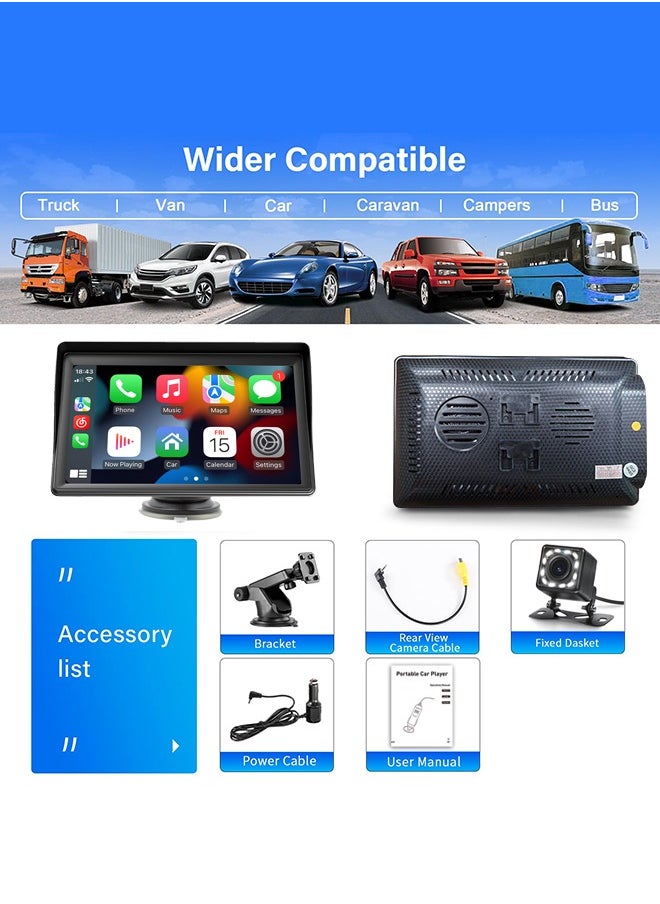CarPlay & Android Auto 7-Inch Car Stereo MP5 Player with Sunshade – Bluetooth 5.1, FM Radio, USB & TF Card, Rear Camera Support – Easy Plug & Play for SUV & Sedan