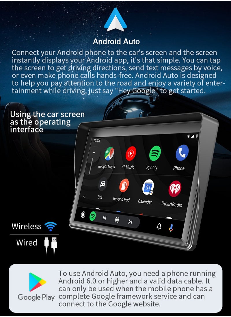 CarPlay & Android Auto 7-Inch Car Stereo MP5 Player with Sunshade – Bluetooth 5.1, FM Radio, USB & TF Card, Rear Camera Support – Easy Plug & Play for SUV & Sedan