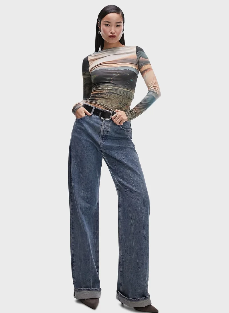 TOPSHOP Crew Neck Printed Top
