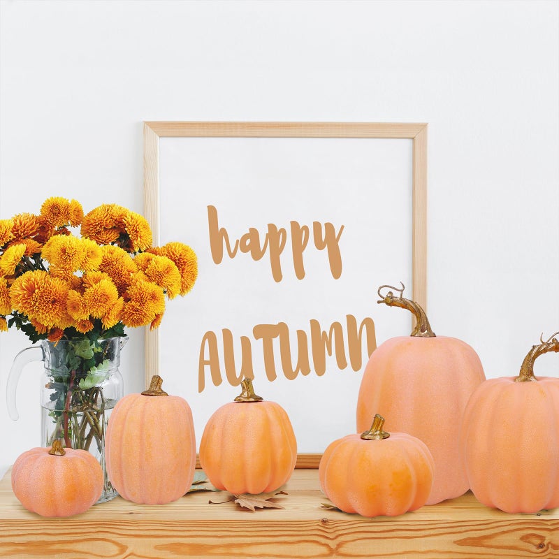 Winlyn Winlyn 10 Pcs Assorted Artificial Orange Pumpkins Decorative Pumpkins Faux Light Orange Pumpkins Foam Pumpkins for Fall Harvest Autumn Wedding Thanksgiving Halloween Table Centerpiece Mantel D?cor  - Image 5