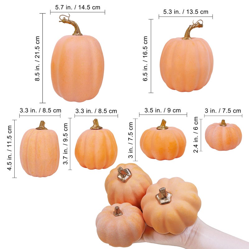 Winlyn Winlyn 10 Pcs Assorted Artificial Orange Pumpkins Decorative Pumpkins Faux Light Orange Pumpkins Foam Pumpkins for Fall Harvest Autumn Wedding Thanksgiving Halloween Table Centerpiece Mantel D?cor  - Image 2