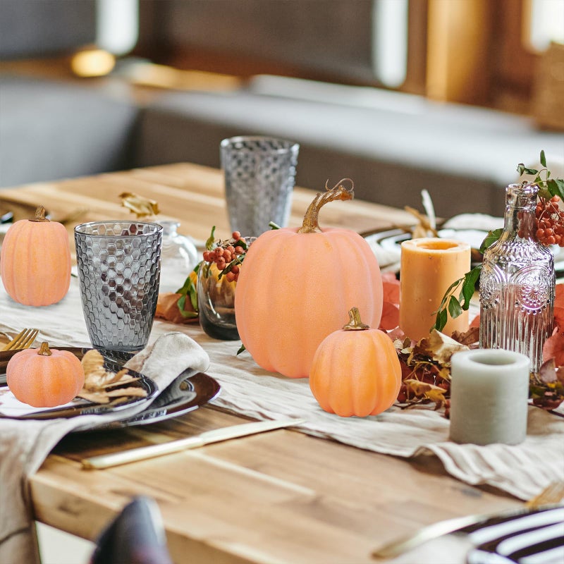 Winlyn Winlyn 10 Pcs Assorted Artificial Orange Pumpkins Decorative Pumpkins Faux Light Orange Pumpkins Foam Pumpkins for Fall Harvest Autumn Wedding Thanksgiving Halloween Table Centerpiece Mantel D?cor  - Image 3