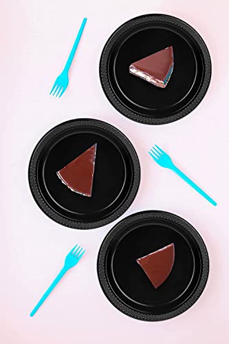 DecorRack 30 Small Plastic Plates Heavy Duty 7 inch Disposable Party Ware for Kids Birthday Cake Dessert Plates Holiday Tableware Black Pack of 30 - Image 5