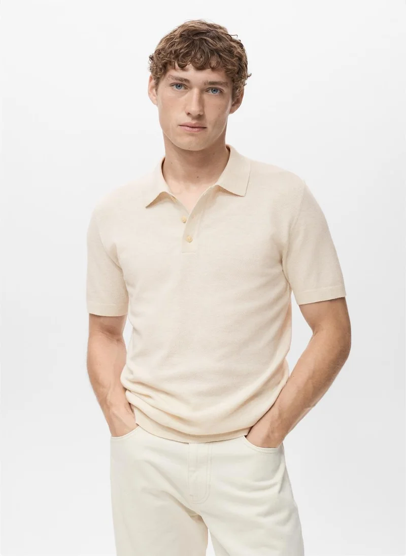 Mango Man Fine-knit cotton polo t- shirt