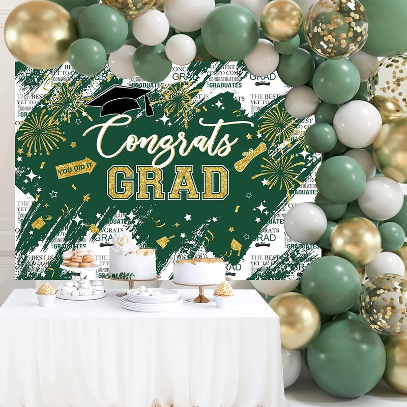 Mocsicka Graduation Backdrop Congrats Grad Green and Gold Graduate Party Decorations Background Class of 2025 Photography Backdrops (10x8ft) - Image 2