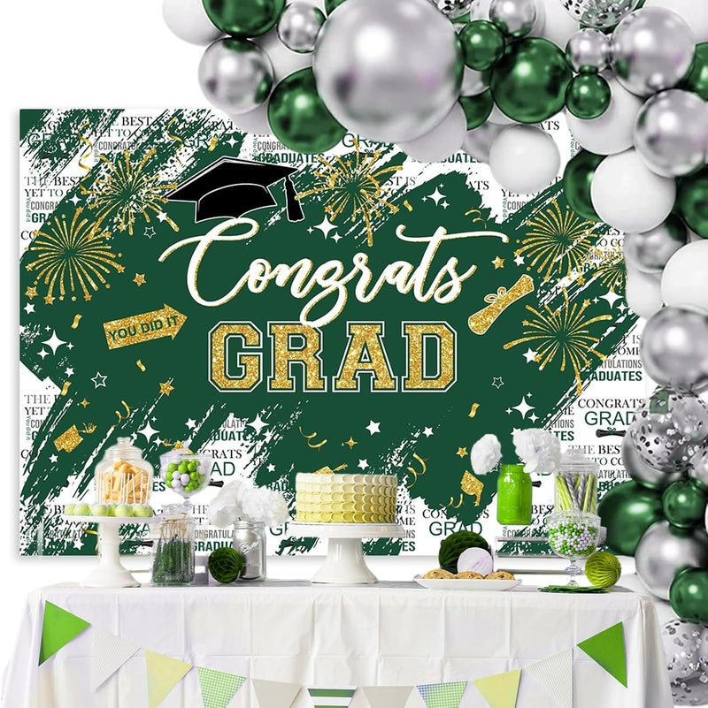Mocsicka Graduation Backdrop Congrats Grad Green and Gold Graduate Party Decorations Background Class of 2025 Photography Backdrops (10x8ft) - Image 4