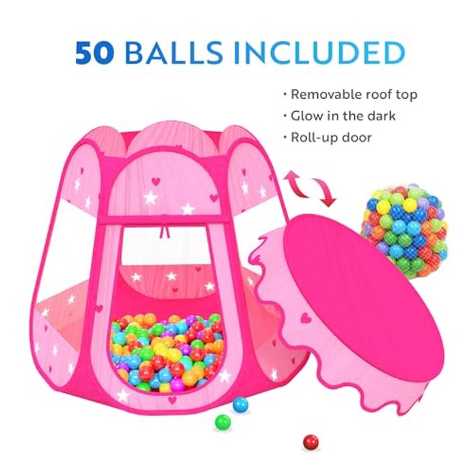 Playz Ball Pit Princess Castle Play Tent For Girls W/ 50 Balls Included Pop Up Children Play Tent For Indoor & Outdoor Use Playland Playhouse Tent W/ & Glow In The Dark Stars & Zipper Storage Case - Image 3