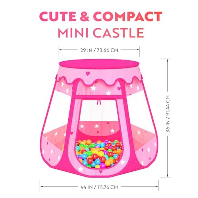 Playz Ball Pit Princess Castle Play Tent For Girls W/ 50 Balls Included Pop Up Children Play Tent For Indoor & Outdoor Use Playland Playhouse Tent W/ & Glow In The Dark Stars & Zipper Storage Case - Image 5