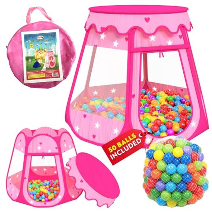 Playz Ball Pit Princess Castle Play Tent For Girls W/ 50 Balls Included Pop Up Children Play Tent For Indoor & Outdoor Use Playland Playhouse Tent W/ & Glow In The Dark Stars & Zipper Storage Case - Image 1