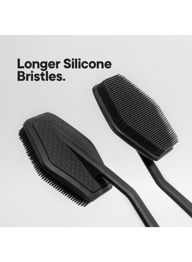 TOOLETRIES فرشاة ظهر سيليكونية مع خطاف - فرشاة استحمام مقشرة، غسالة ظهر للرجال، فرشاة ظهر متينة بمقبض طويل - ملحقات استحمام ودش تدوم طويلاً - فحم - Image 3