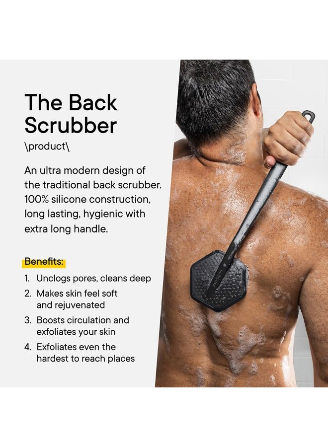 TOOLETRIES فرشاة ظهر سيليكونية مع خطاف - فرشاة استحمام مقشرة، غسالة ظهر للرجال، فرشاة ظهر متينة بمقبض طويل - ملحقات استحمام ودش تدوم طويلاً - فحم - Image 4