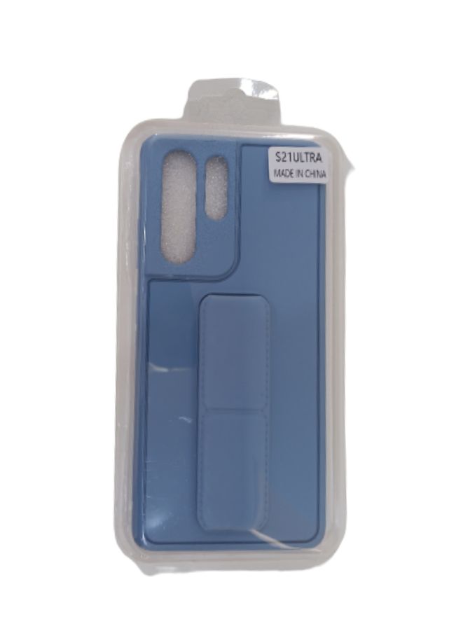 Case Cover Compatible with Samsung Galaxy S21 Ultra Silicone Gel Rubber Premium Foldable Finger grip Magnetic Kickstand Case (Light Blue)