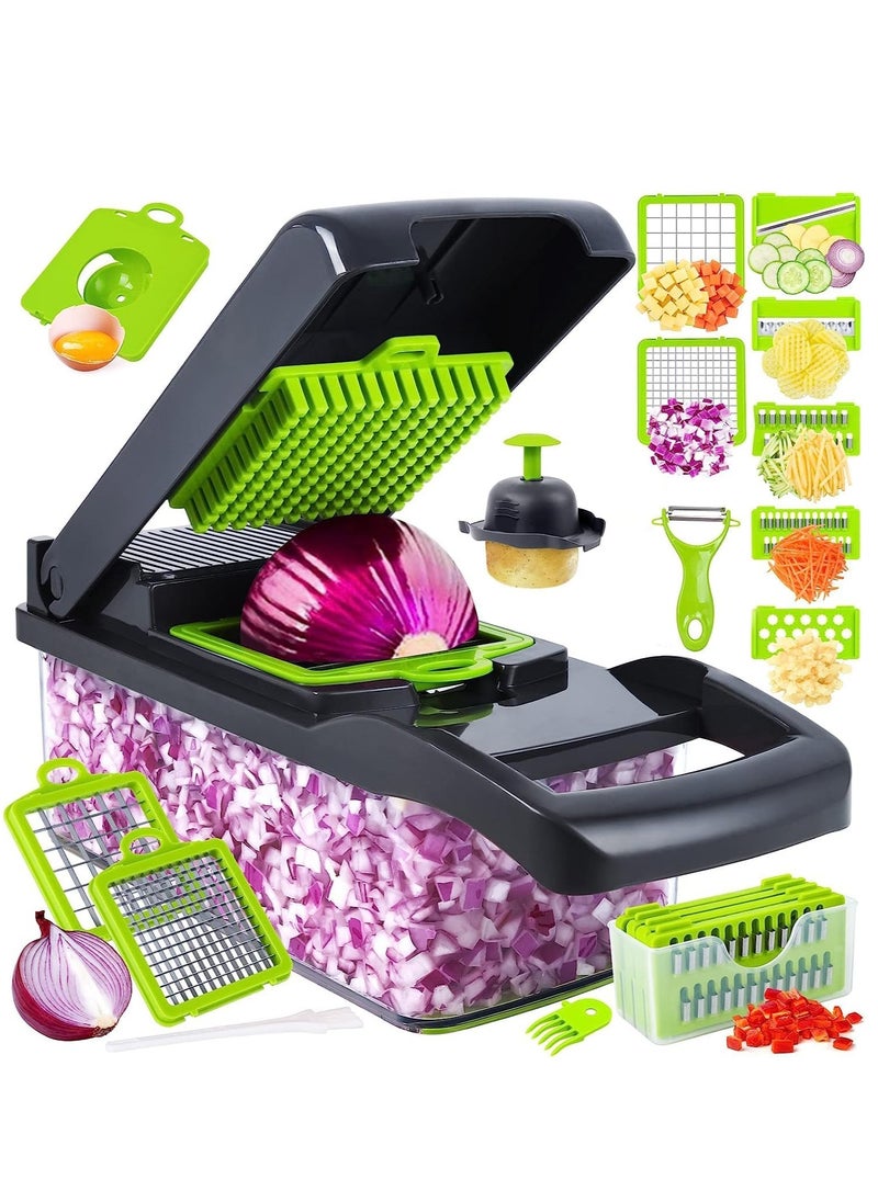 ELTRAZONE - Vegetable Chopper, Pro Onion Chopper, 14 in 1Multifunctional Food Chopper, Kitchen Vegetable Slicer Dicer Cutter,Veggie Chopper With 8 Blades,Carrot and Garlic Chopper With Container - Image 1