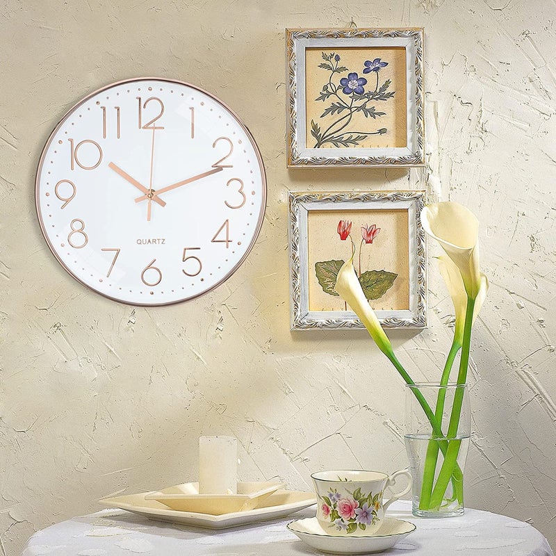 HOLLIO Wall Clock for Home 125 Silent Quartz Decorative Wall Clock NonTicking Classic Digital Clock Battery Operated Round Easy to Read RoomHomeKitchenBedroomOfficeSchool White Rose Gold - Image 5