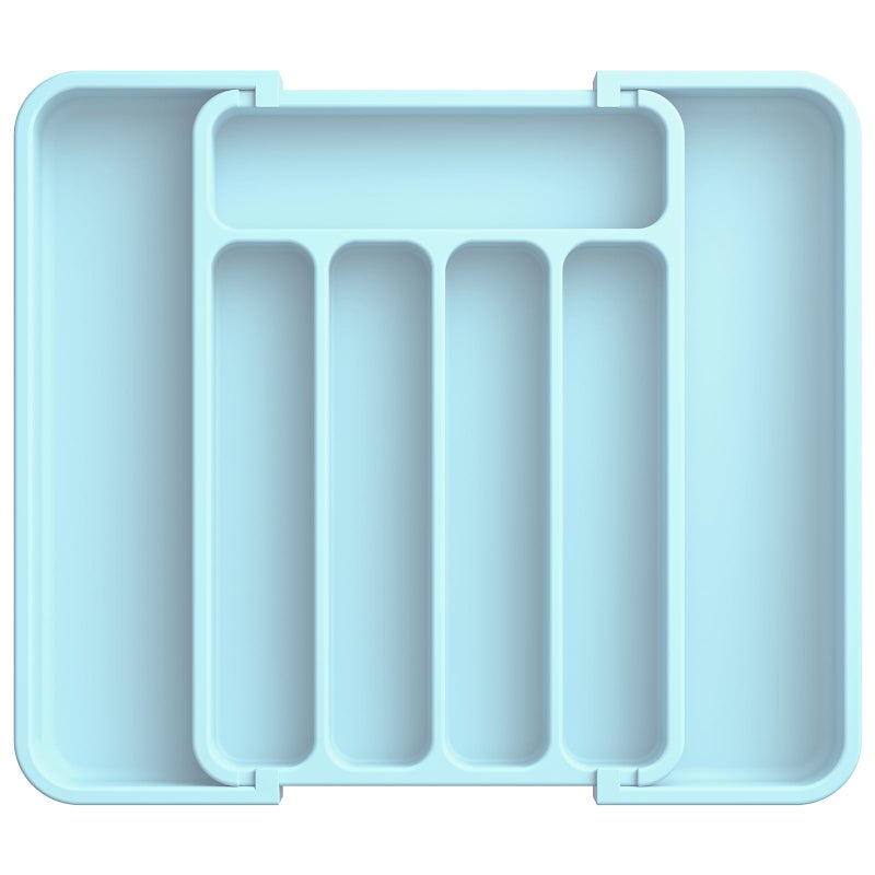 Aujen Silverware Organizer - Expandable Kitchen Drawer Organizer, Adjustable Utensil Organizer, Cutlery Tray for Forks, Knives, Multipurpose Kitchen Organizers and Storage Solution, Blue, Medium - Image 1