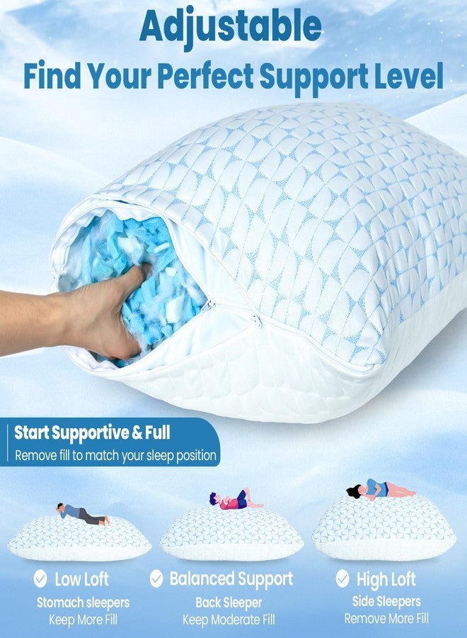 QUTOOL Firm Pillow Shredded Memory Foam, Cooling Pillow for Hot Sleeper, Adjustable Bed Pillow for Side Back Stomach Sleepers, Washable Cover, CertiPUR-US Certified, Queen Size Set of 2 - Image 3